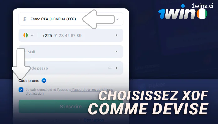 Choisissez une devise et acceptez les conditions générales de 1Win