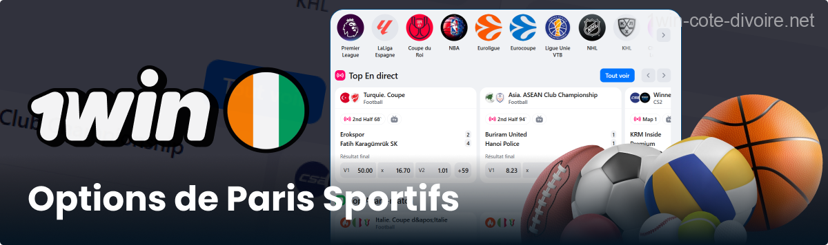 Choix de mises sportives proposés par 1Win
